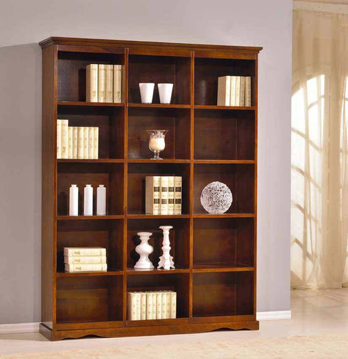 MOBILI-2G---LIBRERIA-3-VANI-IN-LEGNO-TINTA-NOCE-ARTE-POVERA-156x38x205