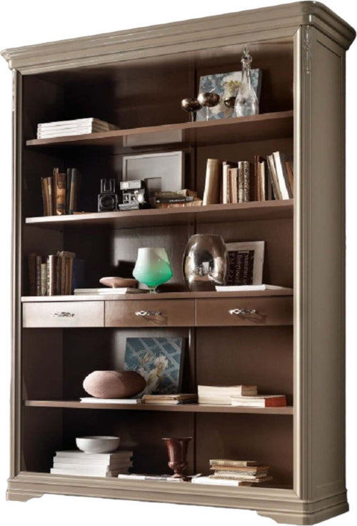 MOBILI-2G---LIBRERIA-A-GIORNO-IN-LEGNO-3-CASSETTI-LACCATO-TORTORA-L.161-P.48-H.215