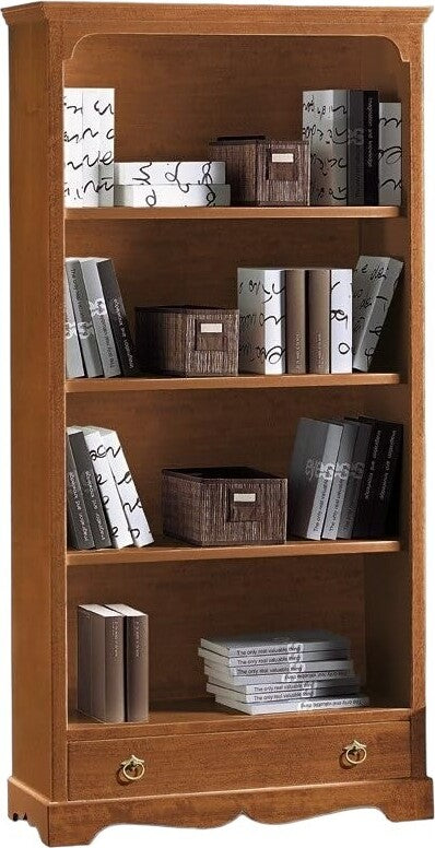 MOBILI-2G---LIBRERIA-CLASSICA-4-RIPIANI-1-CASSETTO,-TINTA-NOCE-cm-94x36x189H