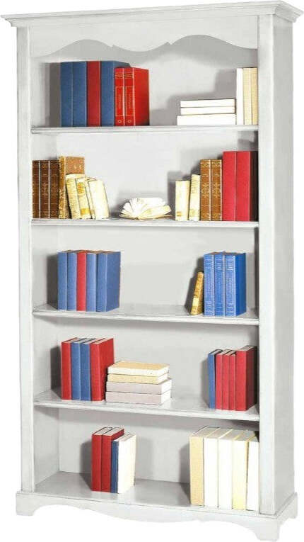 MOBILI-2G---LIBRERIA-CLASSICA-5-RIPIANI-IN-LEGNO-BIANCO-OPACO-120x40x210H