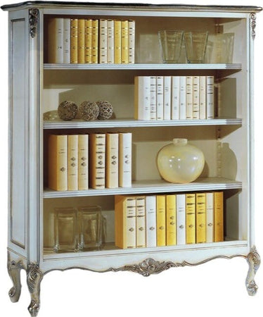 MOBILI-2G---Libreria-classica-legno-shabby-bianco-argento-130X50x150