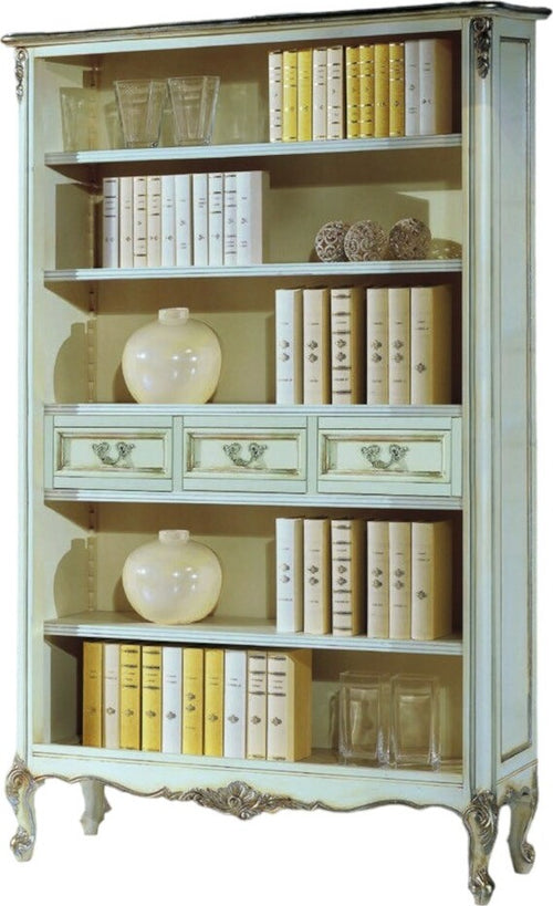 MOBILI-2G---Libreria-classica-legno-shabby-bianco-argento-130X50x215