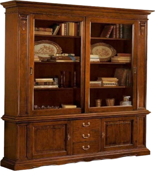 MOBILI-2G---LIBRERIA-CRISTALLIERA-ANTE-SCORREVOLI-LEGNO-TINTA-NOCE-L.212-P.45-H.220
