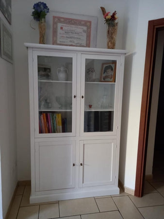 MOBILI-2G---LIBRERIA-VETRINA-CLASSICA-IN-LEGNO-BIANCO-120X41X187H