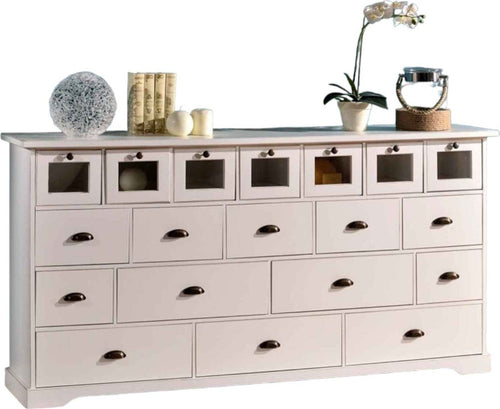 MOBILI-2G---MADIA-CREDENZA-12-CASSETTI-IN-LEGNO-BIANCO-OPACO-L.180-P.40-H.90