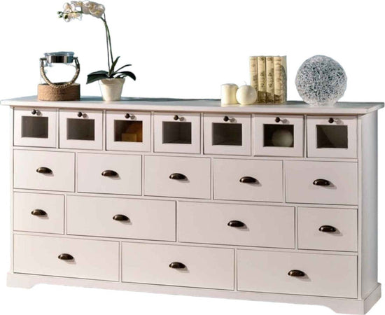MOBILI-2G---MADIA-CREDENZA-12-CASSETTI-IN-LEGNO-BIANCO-OPACO-L.180-P.40-H.90