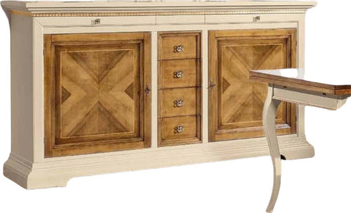 MOBILI-2G---MADIA-CREDENZA-2-ANTE-6-CASSETTI-IN-LEGNO-AVORIO/NOCE-L.210-P.53-H.-115