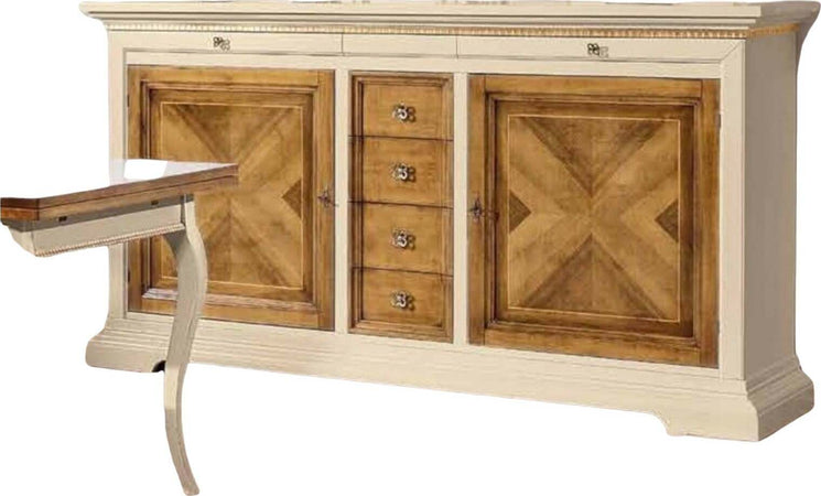 MOBILI-2G---MADIA-CREDENZA-2-ANTE-6-CASSETTI-IN-LEGNO-AVORIO/NOCE-L.210-P.53-H.-115