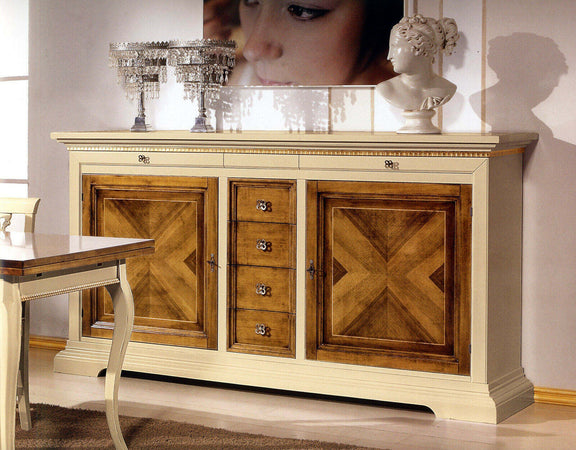 MOBILI-2G---MADIA-CREDENZA-2-ANTE-6-CASSETTI-IN-LEGNO-AVORIO/NOCE-L.210-P.53-H.-115