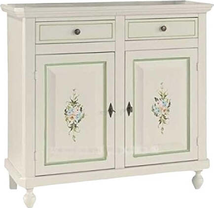 MOBILI-2G---MADIA-CREDENZA-2-ANTE-NAPOLETANA-BIANCO-DECORI-E-PROFILI-VERDI-L.104-P.43-H.98
