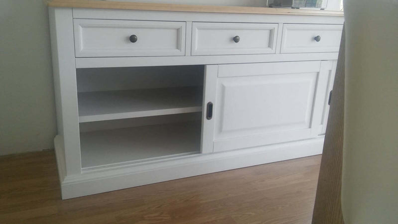 MOBILI-2G---MADIA-CREDENZA-2-ANTE-SCORREVOLI-3-CASSETTI-BICOLORE-BIANCO-L.157-P.53-H.80
