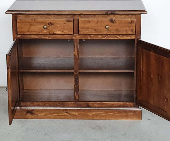 MOBILI-2G---Madia-credenza-2-porte-massello-pino-rustica-tinta-noce-105X42X85
