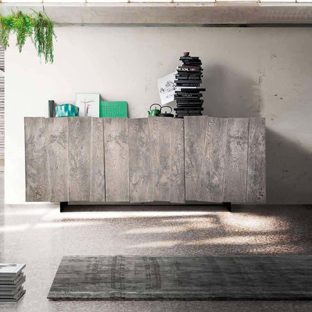 MOBILI-2G---MADIA-CREDENZA-3-ANTE-ROVERE-NODATO-FINITURA-BETON-PIEDINI-IN-FERRO-L.198-P.50-H.81