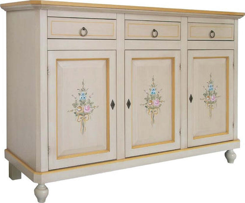 MOBILI-2G---MADIA-CREDENZA-3-PORTE-AVORIO-PATINATO-CON-DECORI-L.150-P.43-H.98