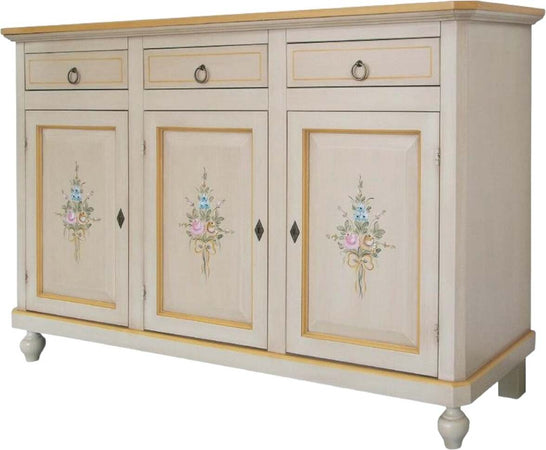 MOBILI-2G---MADIA-CREDENZA-3-PORTE-AVORIO-PATINATO-CON-DECORI-L.150-P.43-H.98