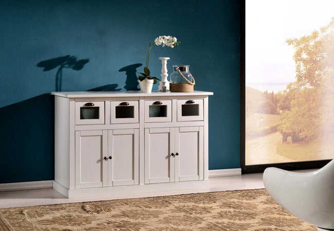 MOBILI-2G---MADIA-CREDENZA-4-PORTE-4-CASSETTI-LEGNO-BIANCO-130X50X86
