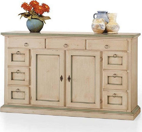 MOBILI-2G---MADIA-CREDENZA-IN-LEGNO-2-PORTE-9-CASSETTI-GREZZO-L.160-P.45-H.95