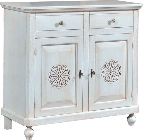 MOBILI-2G---MADIA-CREDENZA-IN-LEGNO-BIANCO-INVECCHIATO-E-DECORI-L.104-P.43-H.98