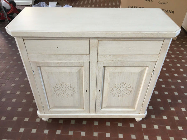 MOBILI-2G---MADIA-CREDENZA-IN-LEGNO-BIANCO-INVECCHIATO-E-DECORI-L.104-P.43-H.98