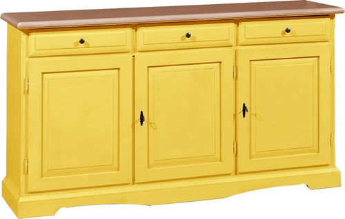 MOBILI-2G---MADIA-CREDENZA-IN-LEGNO-LACCATO-PENNELLATO-GIALLA-L.156-P.42-H.85