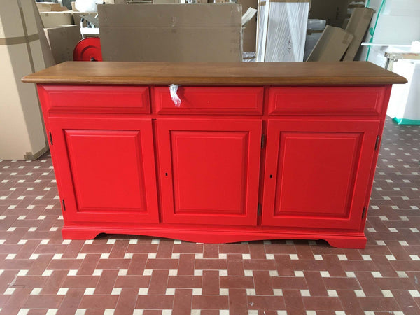 MOBILI-2G---MADIA-CREDENZA-IN-LEGNO-LACCATO-PENNELLATO-ROSSO-L.156-P.42-H.85