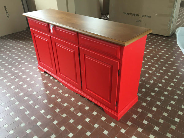 MOBILI-2G---MADIA-CREDENZA-IN-LEGNO-LACCATO-PENNELLATO-ROSSO-L.156-P.42-H.85