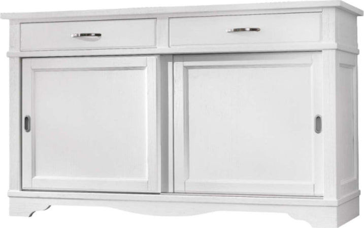 MOBILI-2G---MADIA-CREDENZA-IN-LEGNO-MASSELLO-2-ANTE-SCORREVOLI-2-CASSETTI-BIANCO-L.160-P.50-H.95