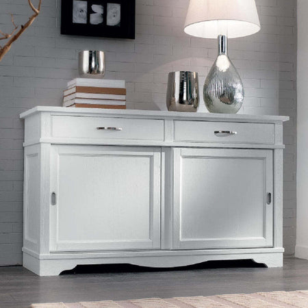 MOBILI-2G---MADIA-CREDENZA-IN-LEGNO-MASSELLO-2-ANTE-SCORREVOLI-2-CASSETTI-BIANCO-L.160-P.50-H.95