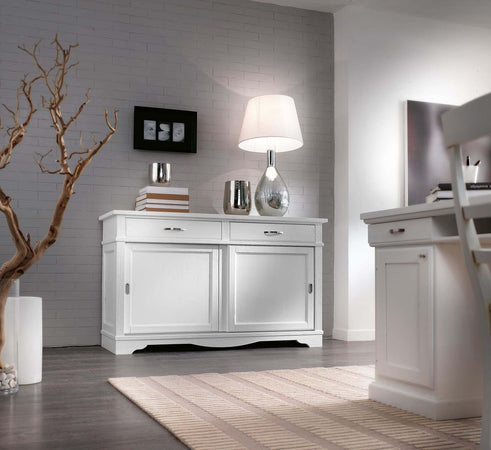 MOBILI-2G---MADIA-CREDENZA-IN-LEGNO-MASSELLO-2-ANTE-SCORREVOLI-2-CASSETTI-BIANCO-L.160-P.50-H.95
