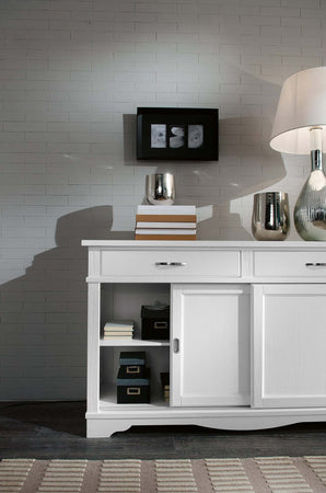 MOBILI-2G---MADIA-CREDENZA-IN-LEGNO-MASSELLO-2-ANTE-SCORREVOLI-2-CASSETTI-BIANCO-L.160-P.50-H.95