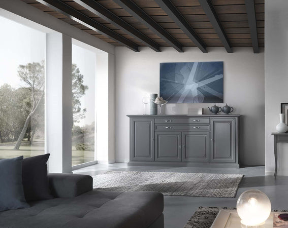 MOBILI-2G---MADIA-CREDENZA-IN-LEGNO-MASSELLO-4-ANTE-GRIGIO-OPACO-L.245-P.52-H.110