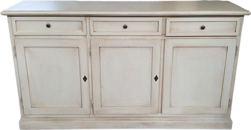 MOBILI-2G---MADIA-CREDENZA-IN-LEGNO-SHABBY-CHIC-3-ANTE-BIANCO-INVECCHIATO-156X42X85