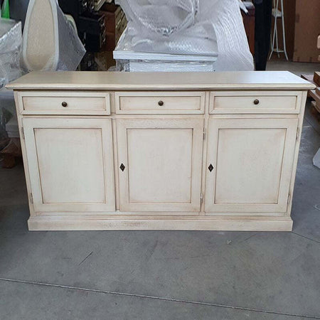 MOBILI-2G---MADIA-CREDENZA-IN-LEGNO-SHABBY-CHIC-3-ANTE-BIANCO-INVECCHIATO-156X42X85