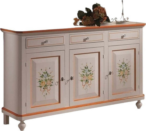 MOBILI-2G---MADIA-CREDENZA-NAPOLETANA-3-PORTE-BIANCO-DECORI-L.150-P.43-H.98