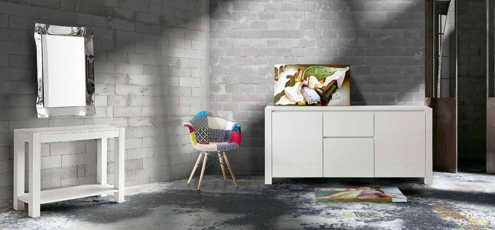 MOBILI-2G---MADIA-MODERNA-2-ANTE-E-2-CASSETTI-ABETE-BIANCO-SPAZZOLATO-L.185P.50H.84