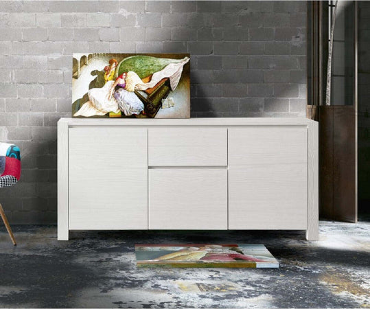 MOBILI-2G---MADIA-MODERNA-2-ANTE-E-2-CASSETTI-ABETE-BIANCO-SPAZZOLATO-L.185P.50H.84