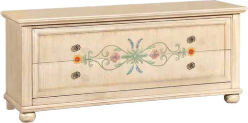 MOBILI-2G---PANCA-PORTA-TV-AVORIO-PENNELLATO-CON-DECORI-L.159-P.49-.H.67