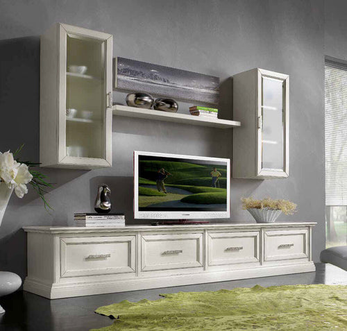 MOBILI-2G---PARETE-ATTREZZATA-PORTA-TV-IN-LEGNO-SHABBY-BIANCO-L.245