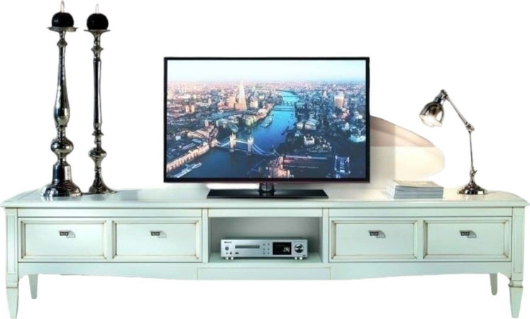 MOBILI-2G---PORTA-TV-2-CASSETTI-CLASSICO-LEGNO-SHABBY-BIANCO-220X50x51