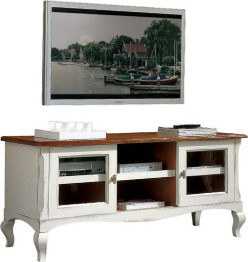 MOBILI-2G---Porta-Tv-2-porte-scorrevoli-Shabby-legno-bianco-Consumato-146X50x65