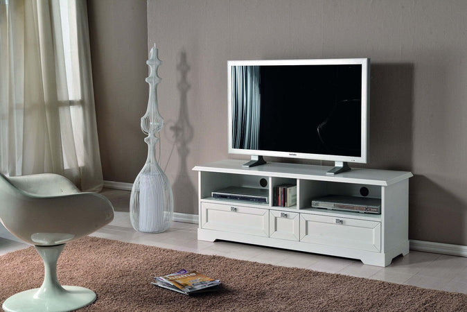 MOBILI-2G---PORTA-TV-3-CASSETTI-IN-LEGNO-ARTE-POVERA-BIANCO-OPACOL.139-P.40-H.51
