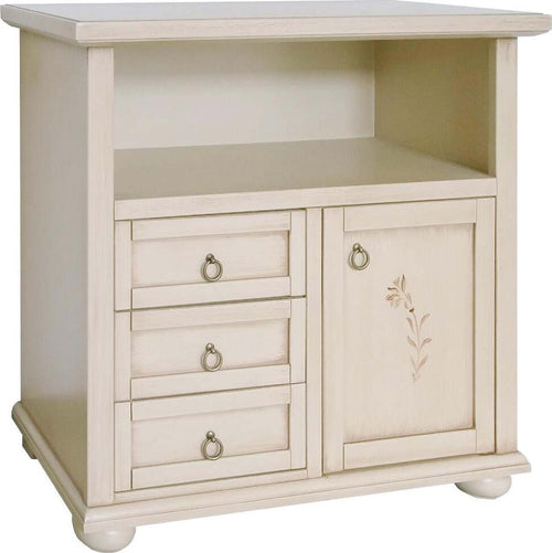 MOBILI-2G---PORTA-TV-CLASSICO-1-ANTA-3-CASSETTI-IN-LEGNO-AVORIO-PATINATO-L.84-P.40,5-H.80,5