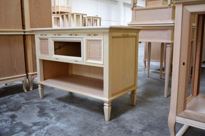 MOBILI-2G---PORTA-TV-CLASSICO-2-CASSETTI-1-RIBALTA-IN-LEGNO-GREZZO--L.100-P.51-H.75