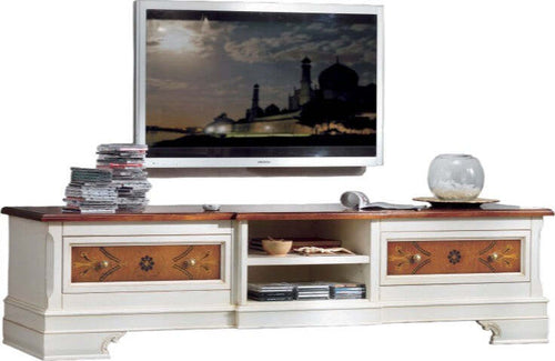 MOBILI-2G---Porta-tv-classico-2-cassetti-legno-shabby-bicolore-200x52x50