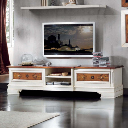 MOBILI-2G---Porta-tv-classico-2-cassetti-legno-shabby-bicolore-200x52x50
