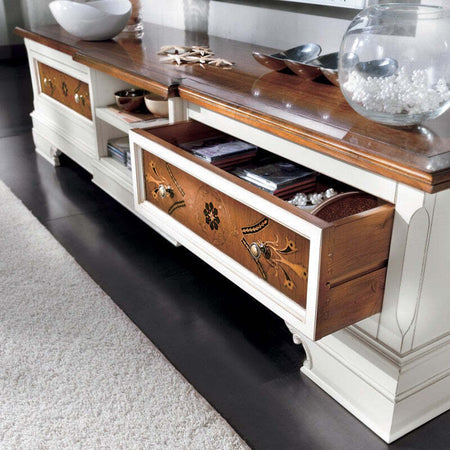 MOBILI-2G---Porta-tv-classico-2-cassetti-legno-shabby-bicolore-200x52x50