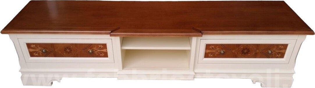 MOBILI-2G---Porta-tv-classico-2-cassetti-legno-shabby-bicolore-200x52x50