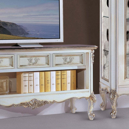MOBILI-2G---Porta-tv-classico-3-cassetti-legno-shabby-bianco-argento-164x51x56