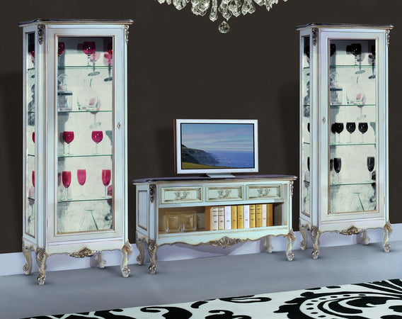 MOBILI-2G---Porta-tv-classico-3-cassetti-legno-shabby-bianco-argento-164x51x56