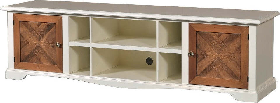 MOBILI-2G---PORTA-TV-CLASSICO-AVORIO-NOCE-ARTE-POVERA-L.205-P.50-H.58